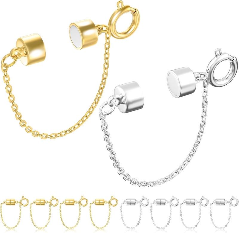 MKCYD 8Pcs Magnetic Bracelet Clasps and Closures with Safety Chain Never Fall Gold and Silver Bracelet Extender Converter Magnetic Clasps for Women - Image 1